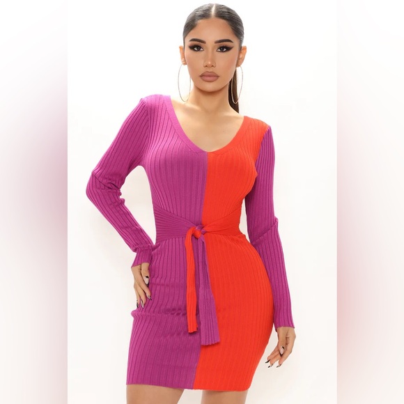 147- Autumn Falls Sweater Mini Dress - Purple/combo - Picture 2 of 9